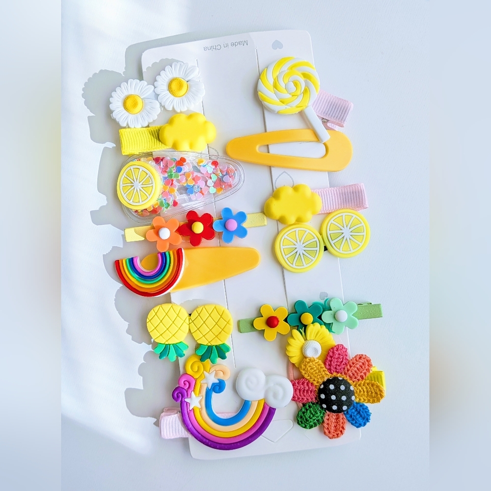 14 PCs Colorful Rainbow & Flower Girls Hair Clip | Cute Summer Hair Accessory